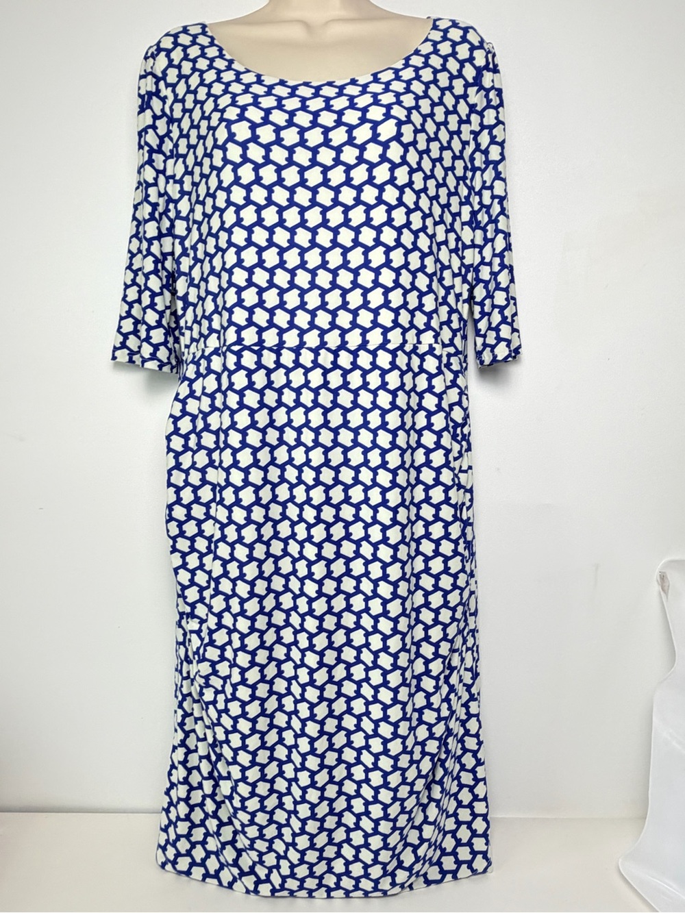 Gilli Lucy Ruched Side Dress Blue White Geometric Print Sheath Dress Women 1X